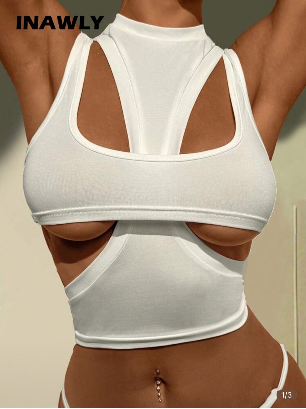 SHEIN INAWLY Sexy White Cutout Slim Fit Crop Tank Top Bralette Shirt